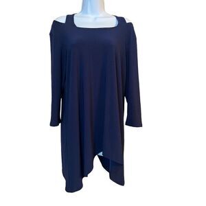 Clara Sun Woo Medium Blue Cold Shoulder Top Tunic Asymmetric